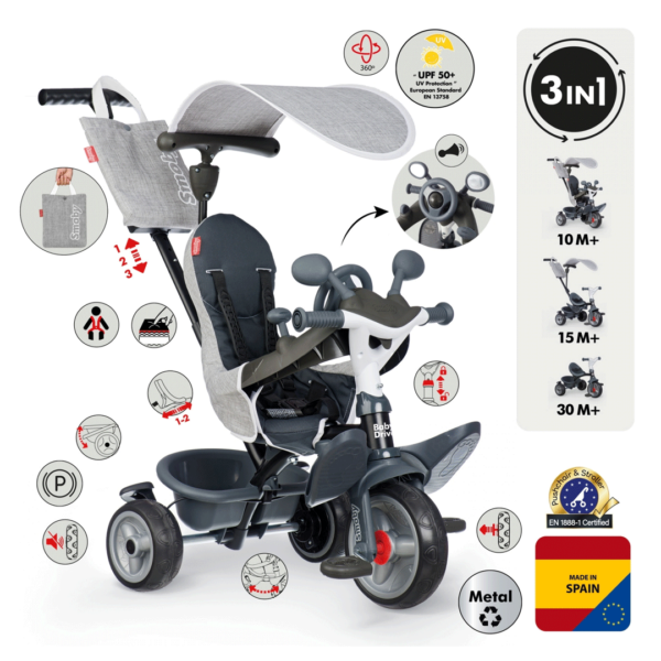 Triciclo Smoby Baby Driver Grey Autobrinca Online